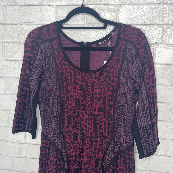 NWT NIC + ZOE Black/Purple Print A-Line Long Sleeve Dress - Picture 2 of 10